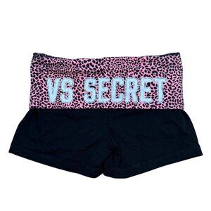 Y2K Victorias Secret XS Leopard Print Fold Over Lounge Shorts Black & Pink Stret